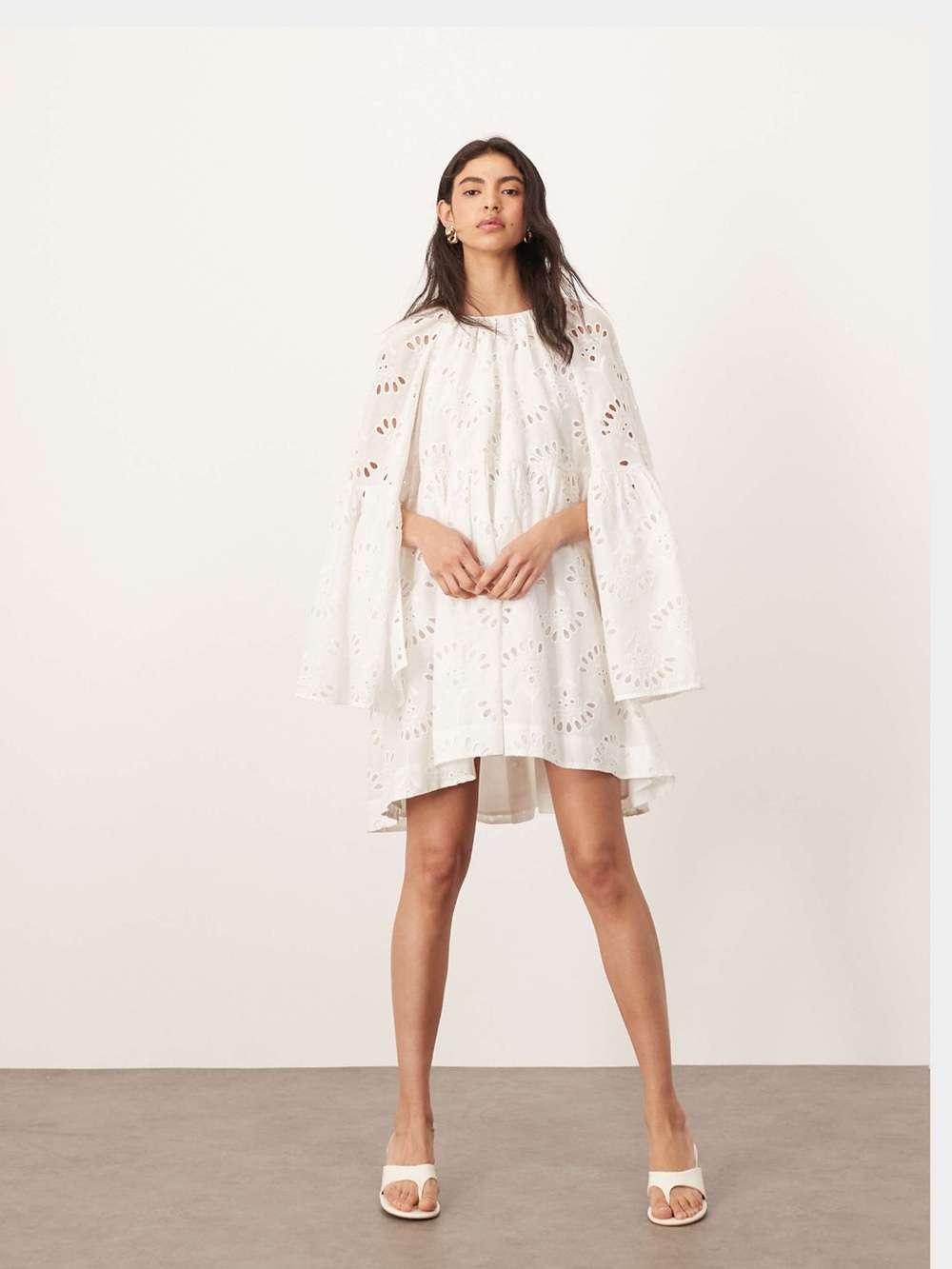NWT ARRANGE Oversized Organdy Eyelet Mini Smock Dress White Size 10